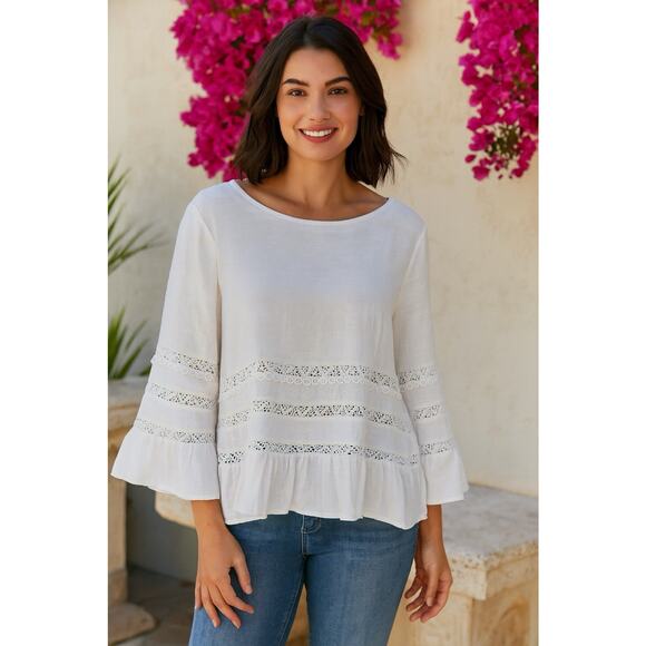 Gianni Bini Tops - Gianni Bini Women's Blouse Large White Coastal Cowgirl Beach Boho Peasant Top L